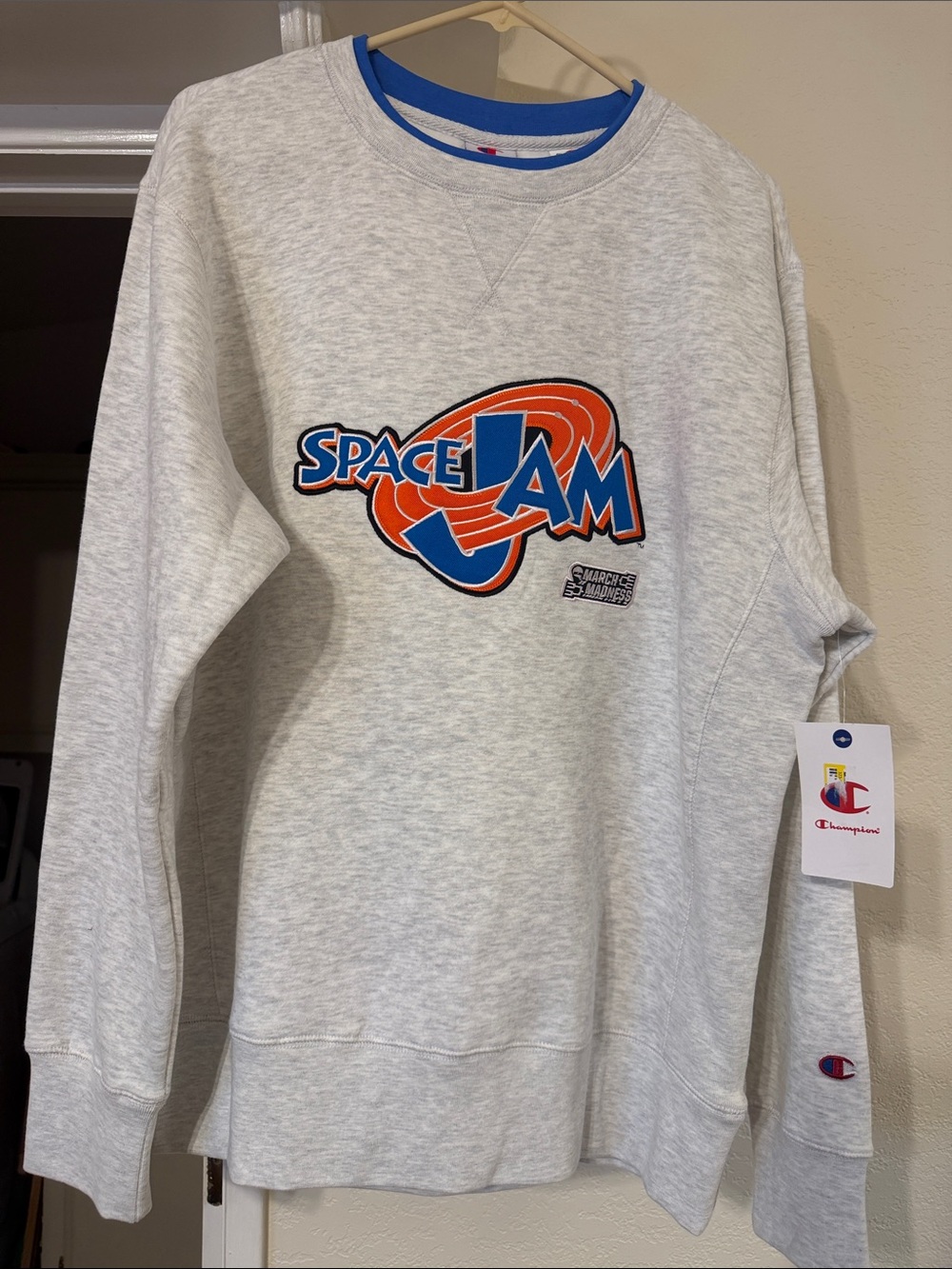 NWT Unisex Champion Space Jam Heather Gray Crewneck Sweatshirt Size Medium